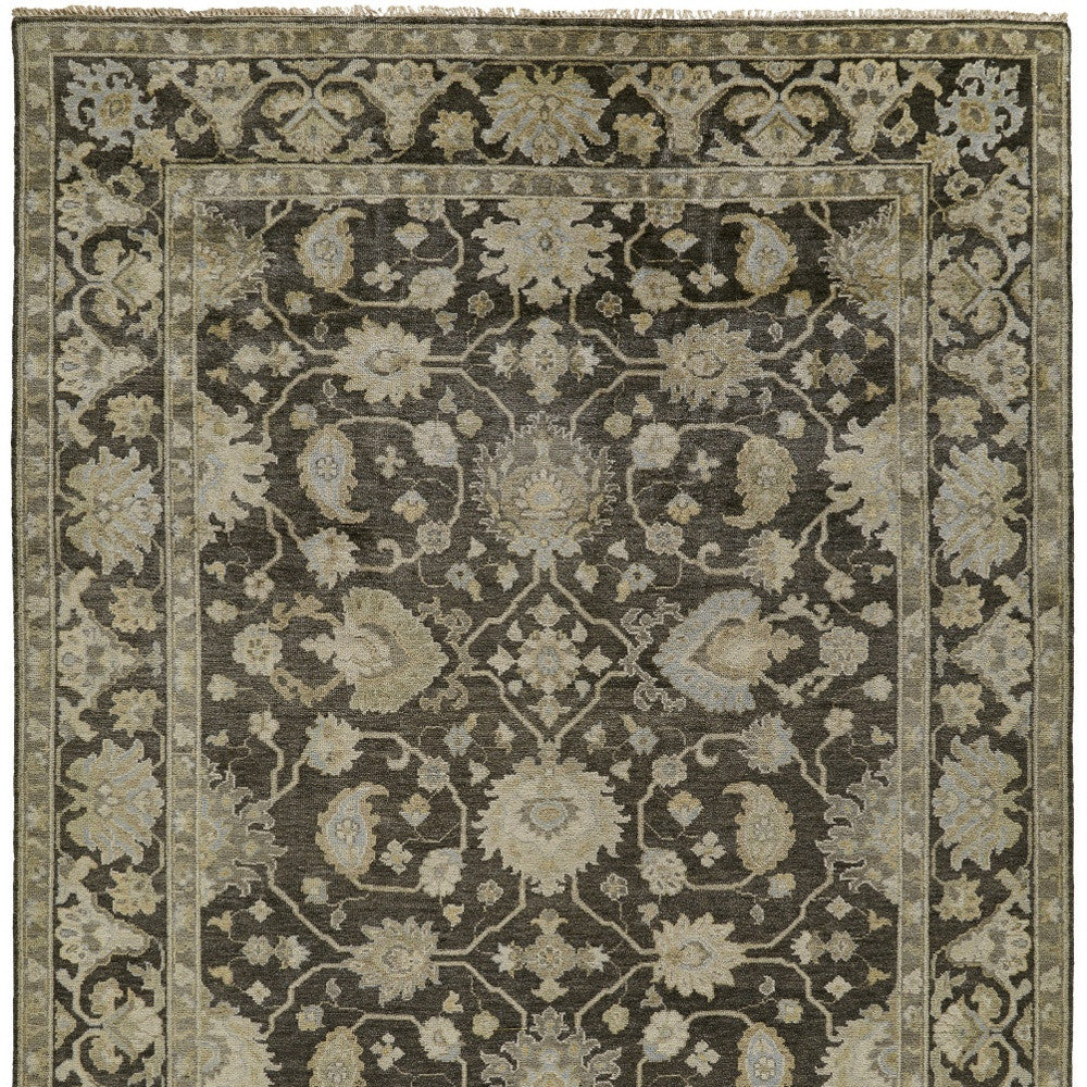 8 x 10 Taupe & Gray Wool Floral Hand Knotted Rug
