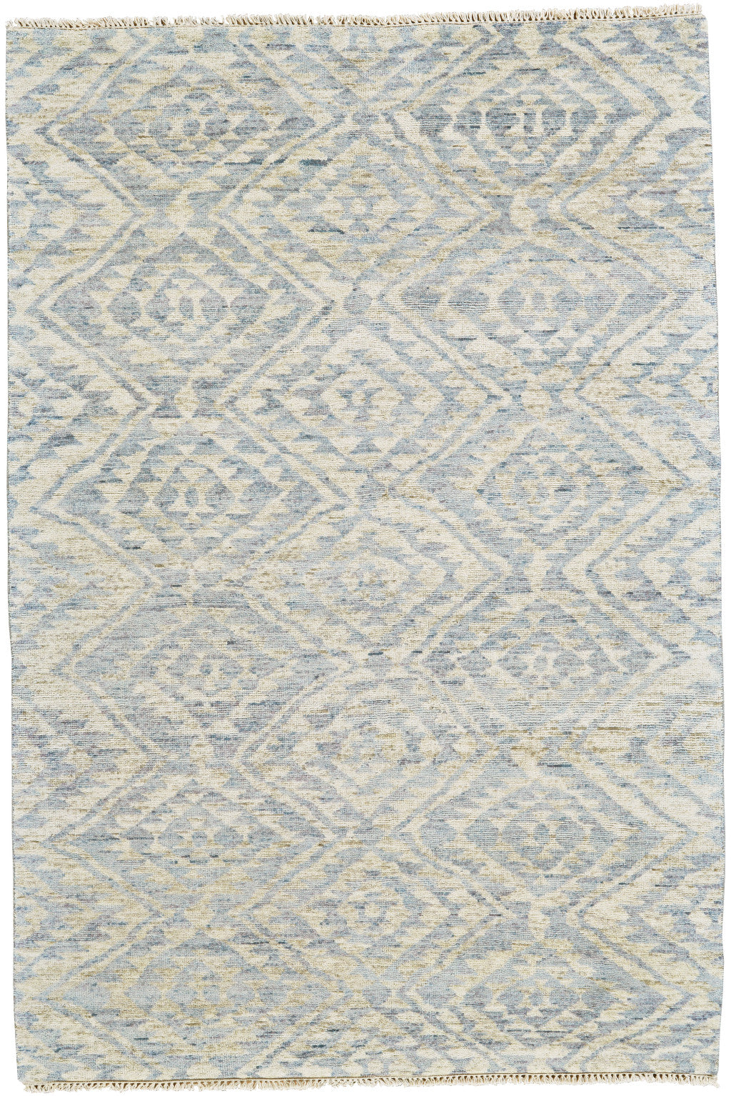 8 x 10 Gray & Ivory Wool Southwestern Hand Knotted Rug