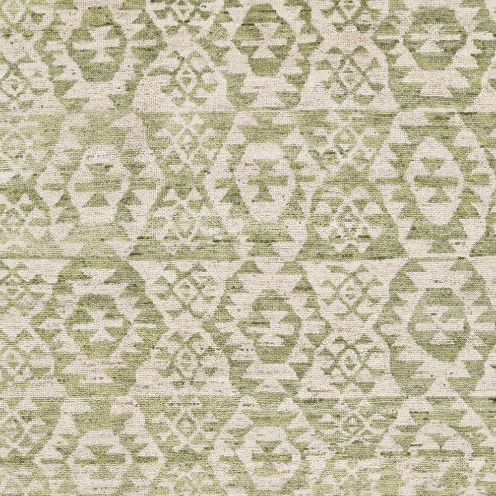 8 x 10 Green & Ivory Wool Southwestern Hand Knotted Rug