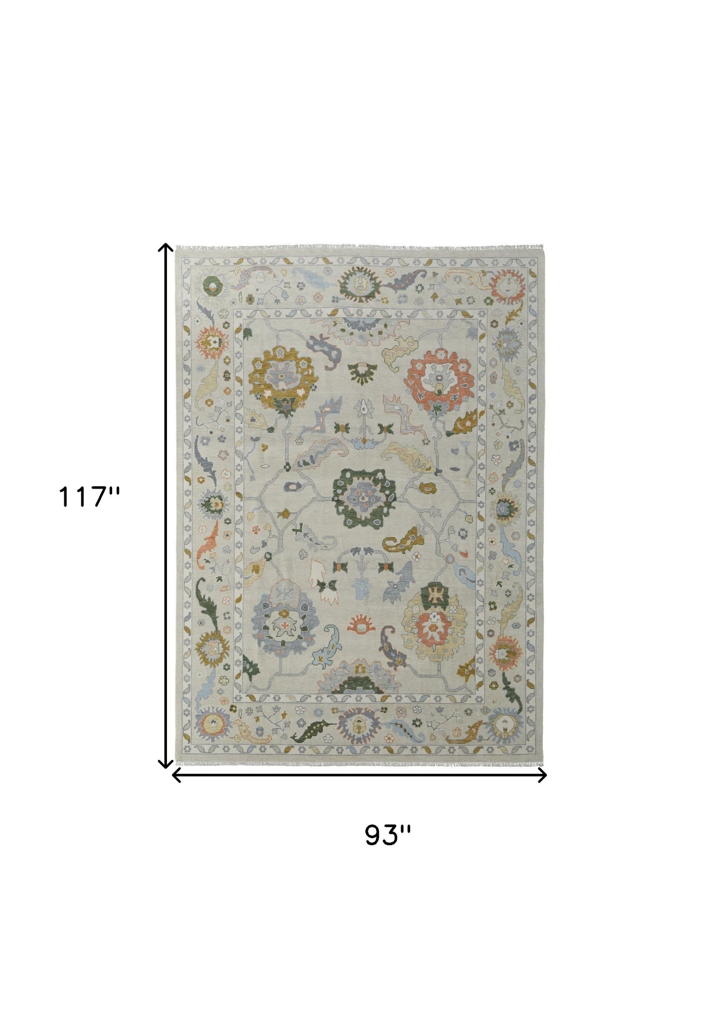 8 x 10 Gray Ivory & Gold Wool Floral Hand Knotted Rug With Fringe