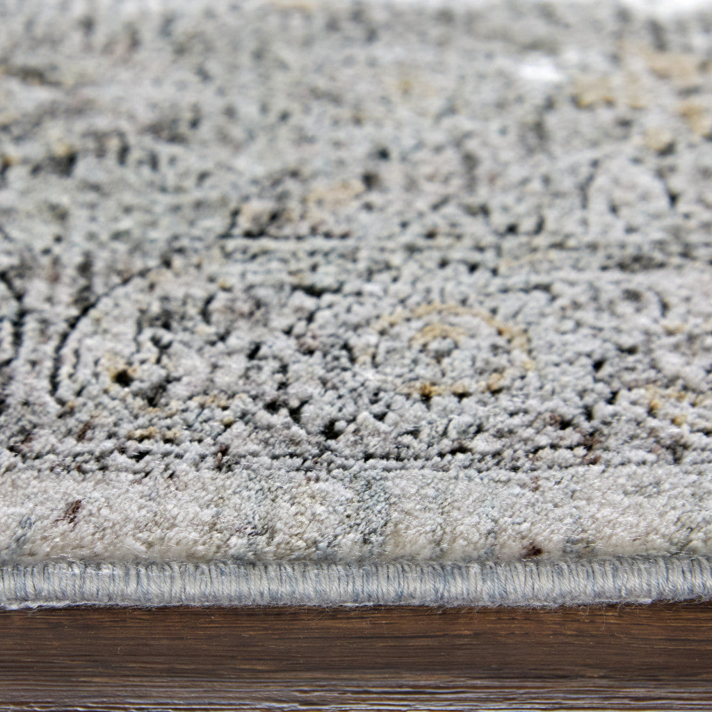 5 x 7 Gray & Silver Damask Power Loom Rug