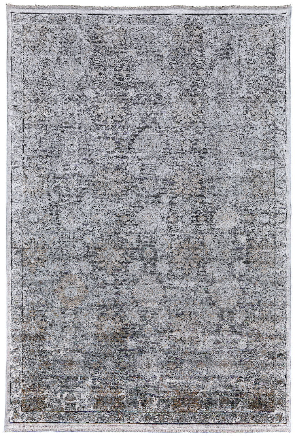 5 x 7 Gray & Silver Damask Power Loom Rug