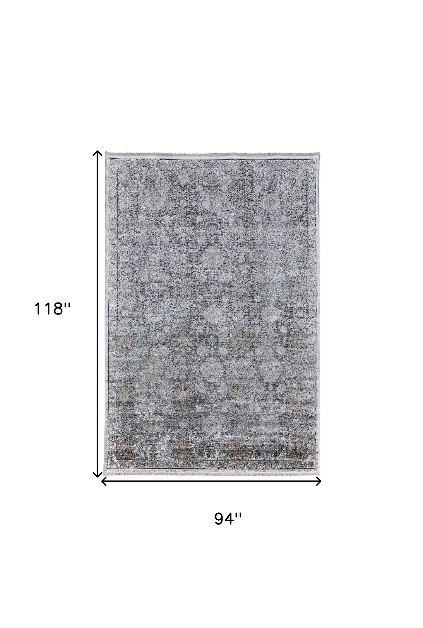 8 x 10 Gray & Silver Damask Power Loom Rug