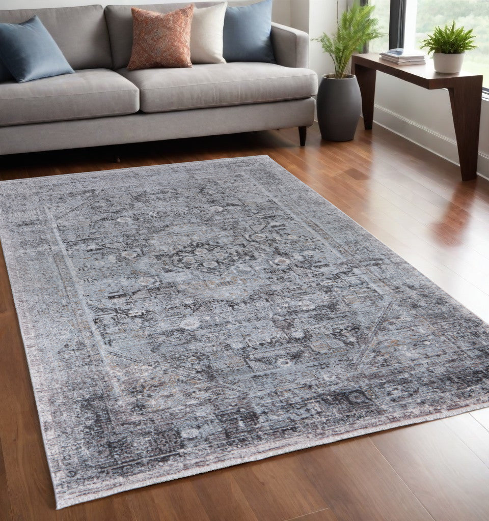 5 x 7 Gray & Silver Oriental Power Loom Rug