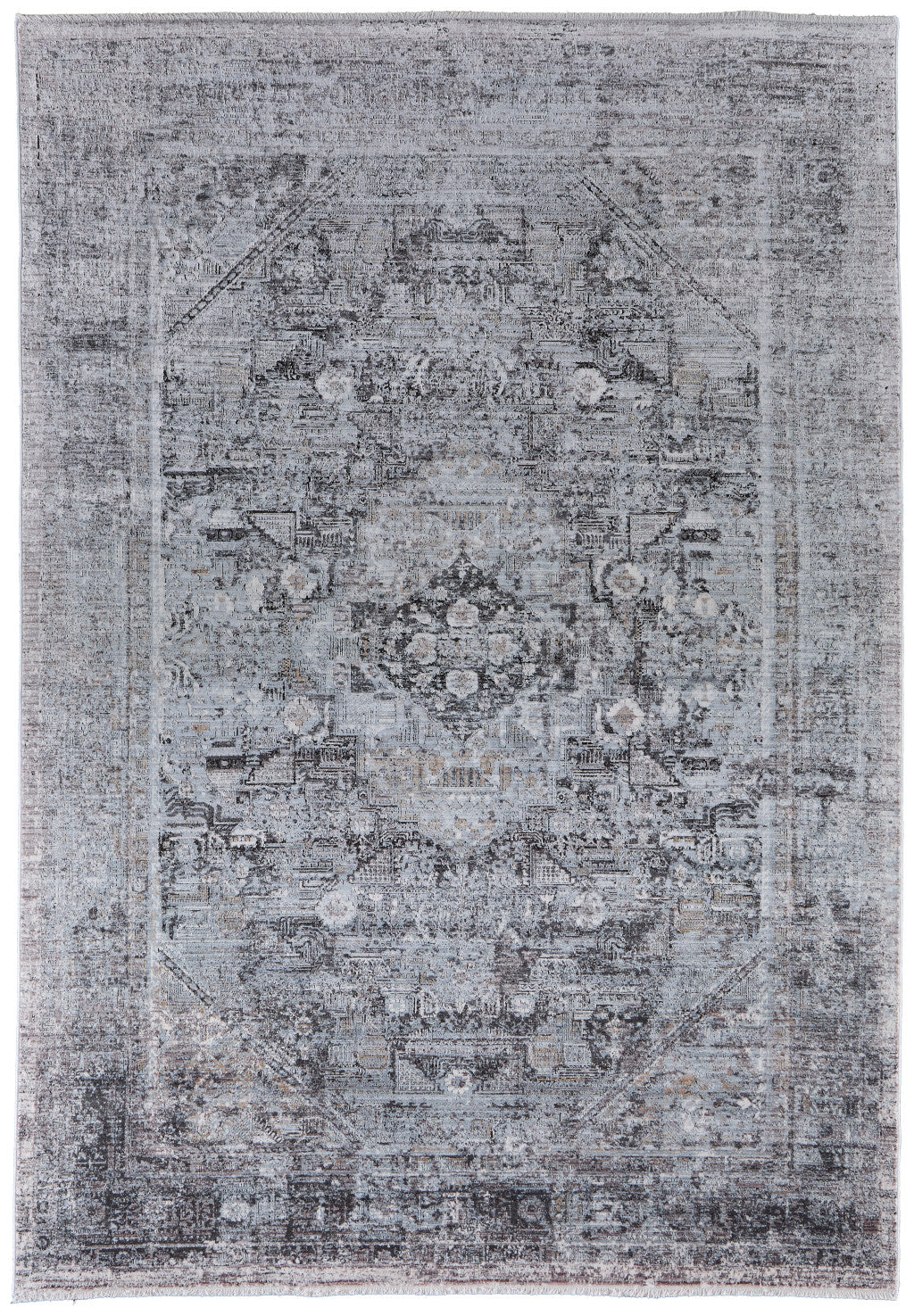 5 x 7 Gray & Silver Oriental Power Loom Rug