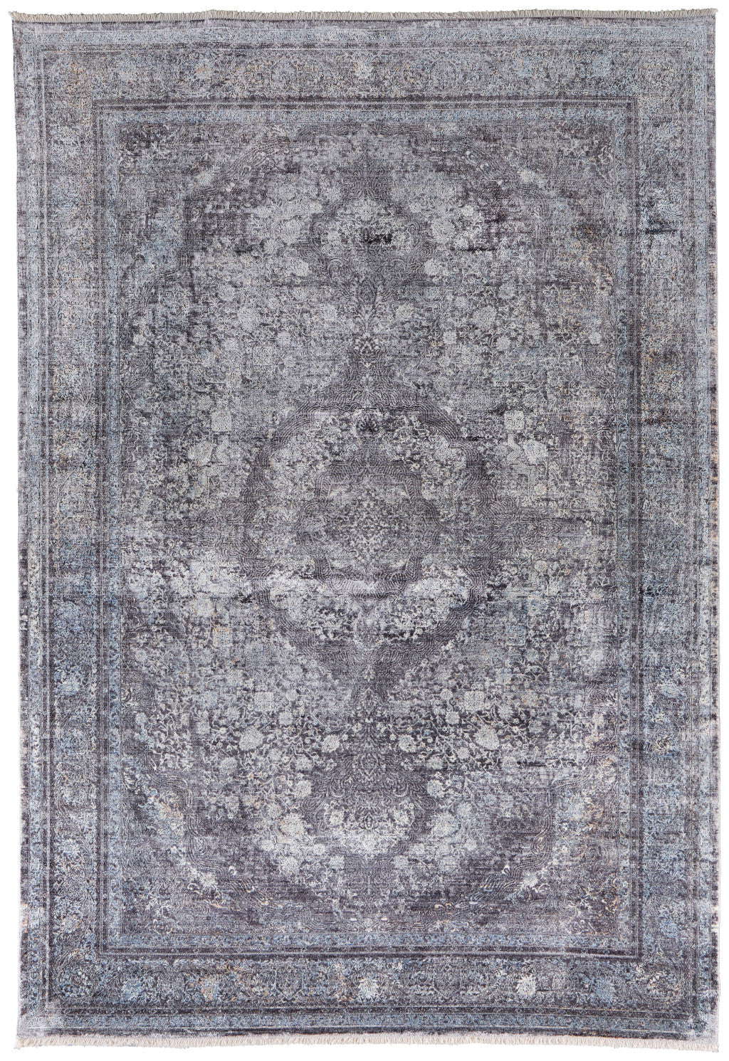 5 x 7 Gray & Silver Oriental Power Loom Rug