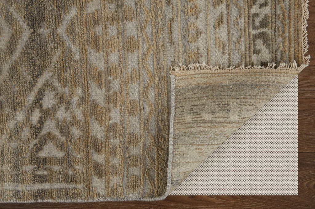 4 x 6 Gold & Tan Geometric Hand Knotted Rug