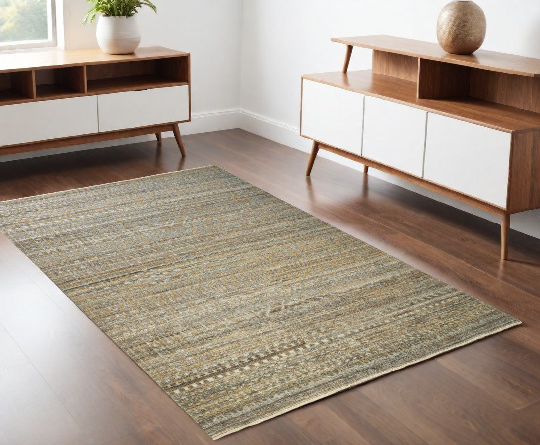 4 x 6 Gold & Tan Geometric Hand Knotted Rug