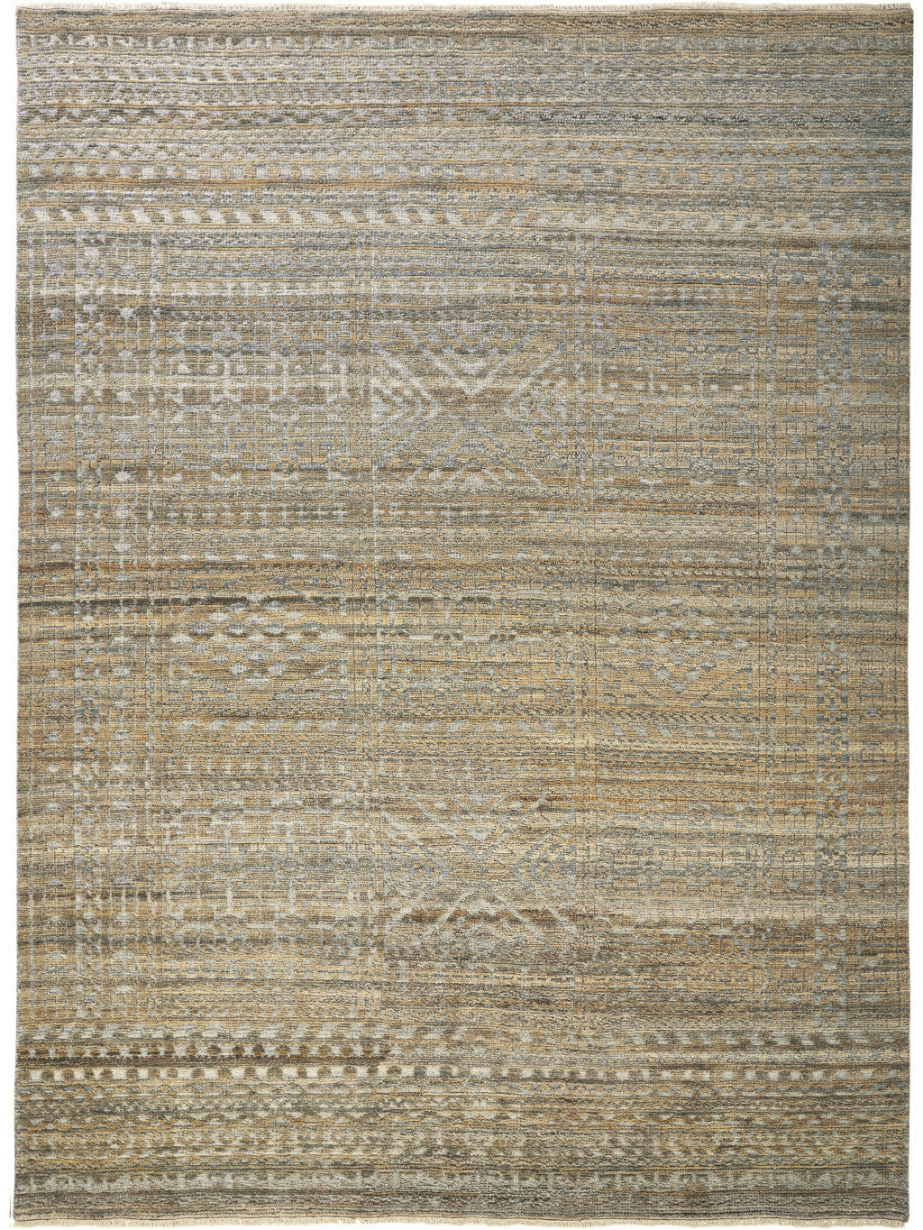 4 x 6 Gold & Tan Geometric Hand Knotted Rug