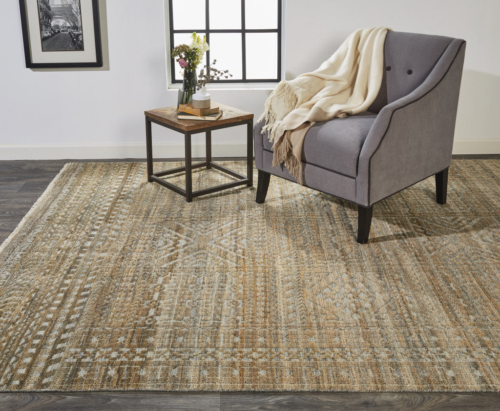 4 x 6 Gold & Tan Geometric Hand Knotted Rug