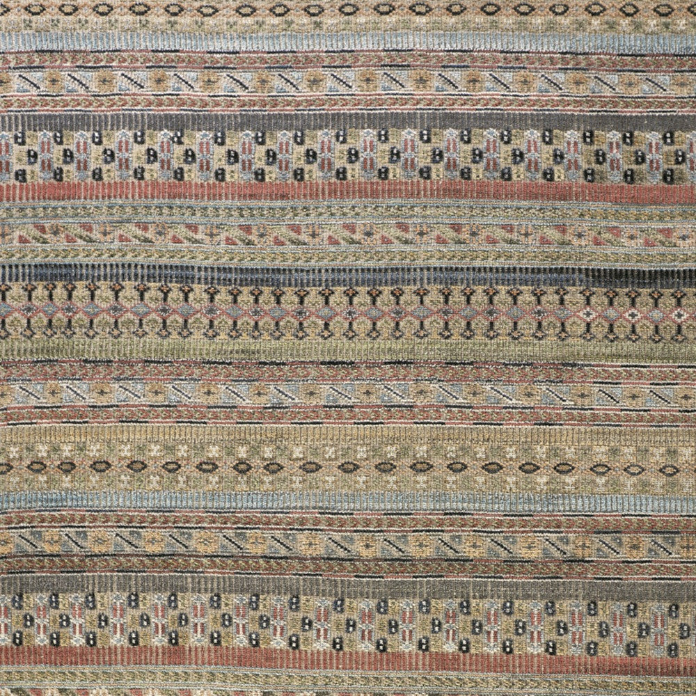 4 x 6 Tan Blue & Orange Striped Hand Knotted Rug