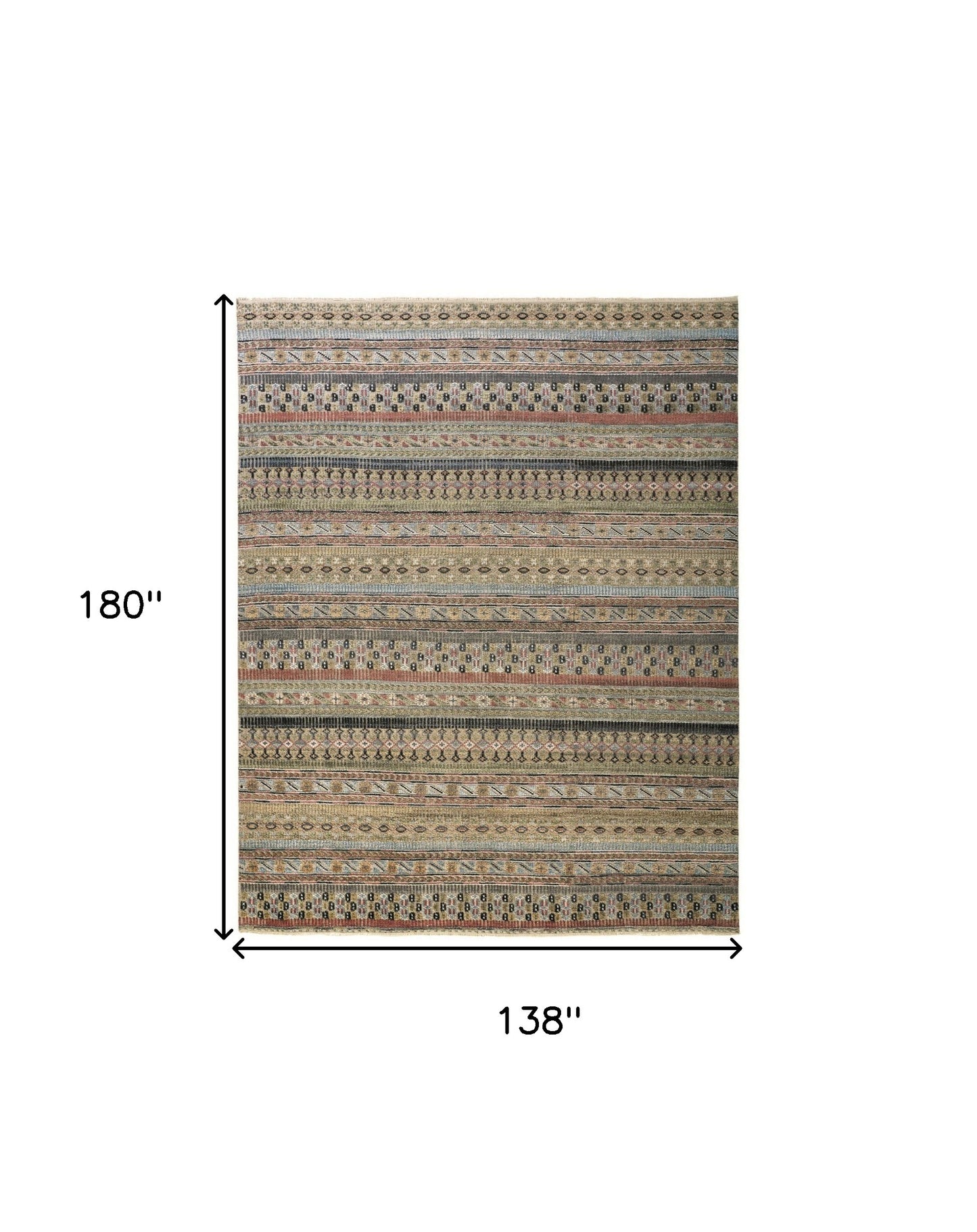 12 x 15 Tan Blue & Orange Striped Hand Knotted Rug