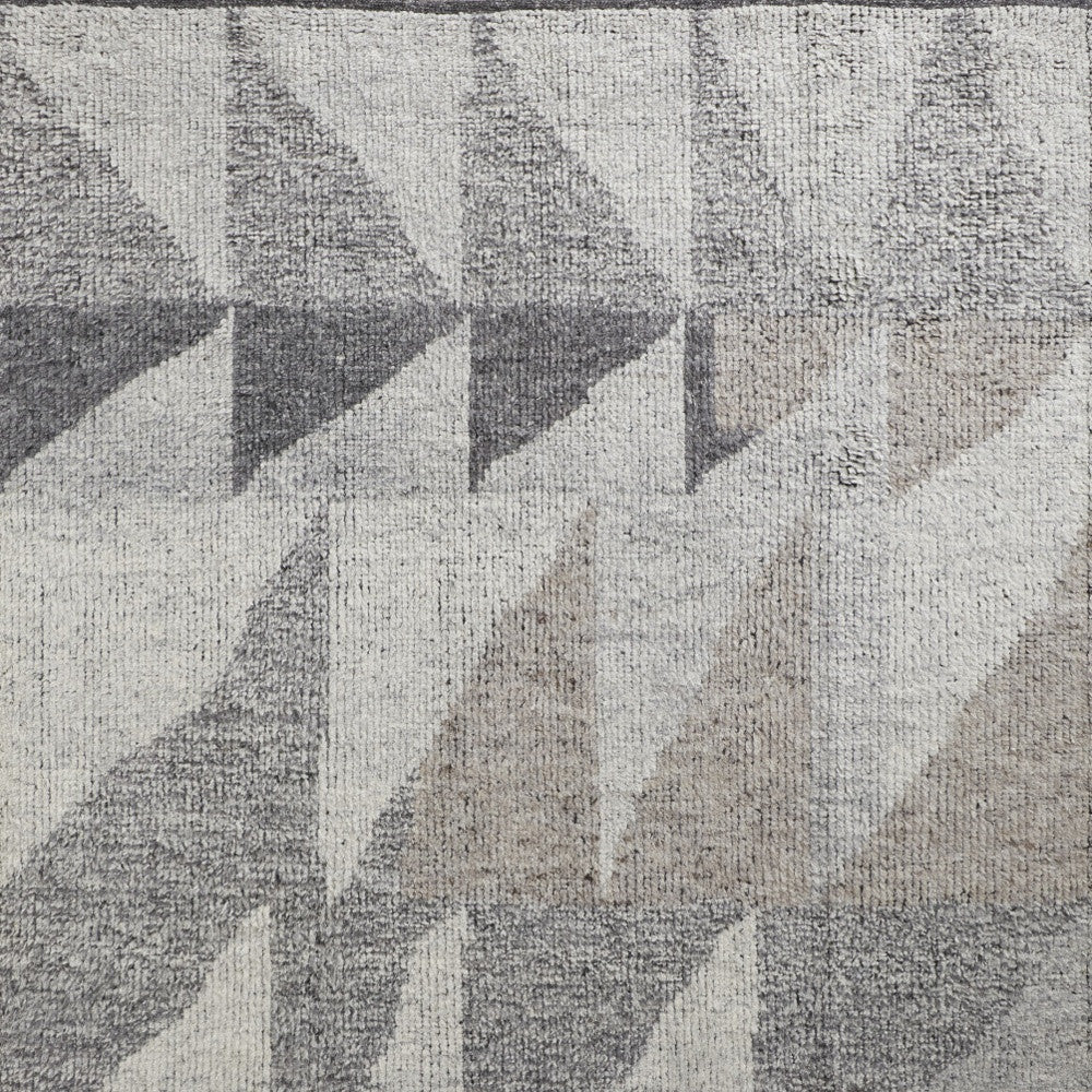 8 x 10 Gray & Ivory Wool Geometric Hand Knotted Rug