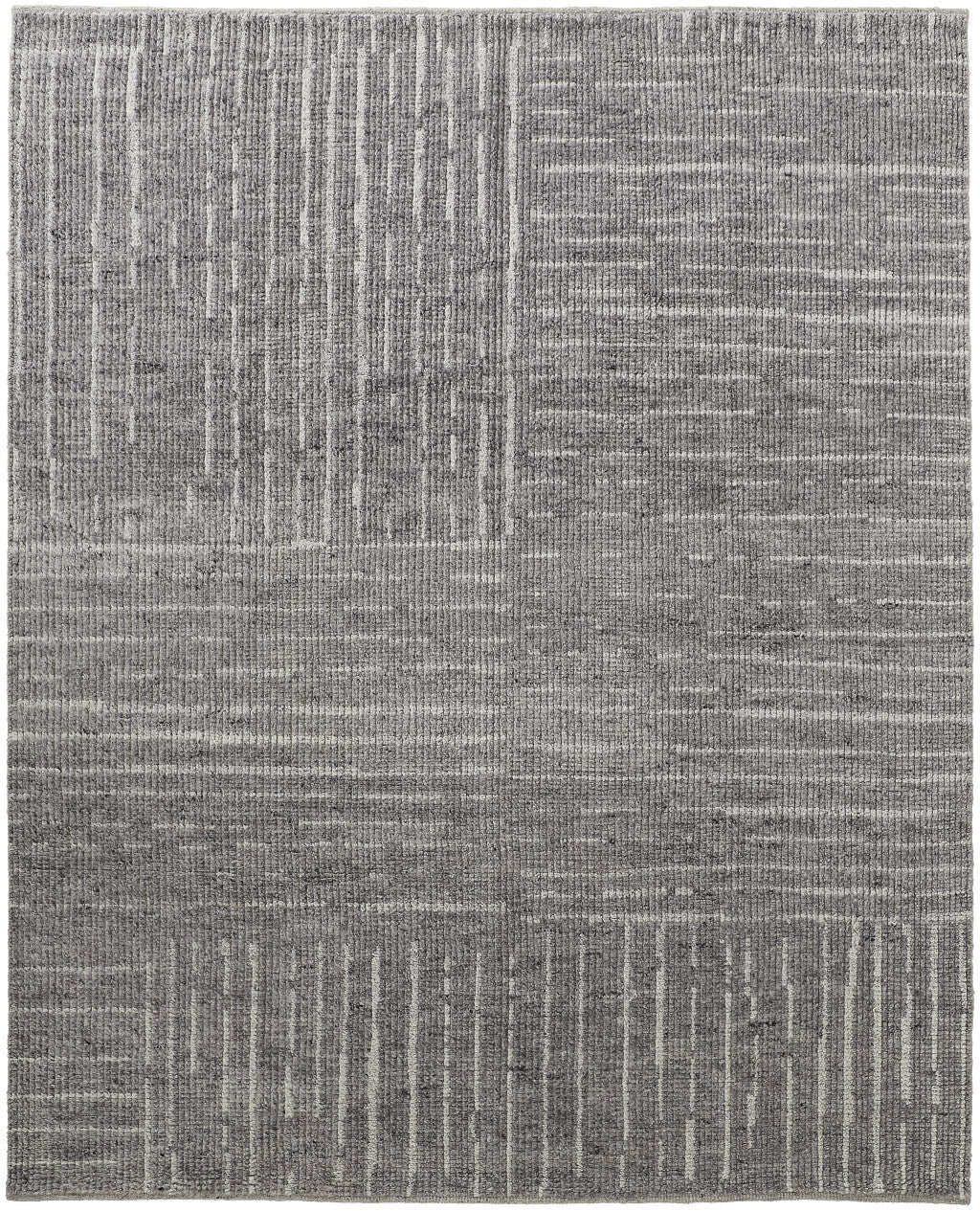 4 x 6 Gray & Ivory Wool Checkered Hand Knotted Rug