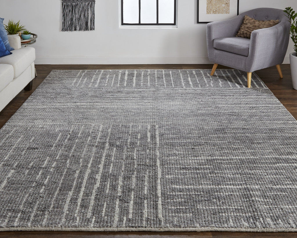4 x 6 Gray & Ivory Wool Checkered Hand Knotted Rug
