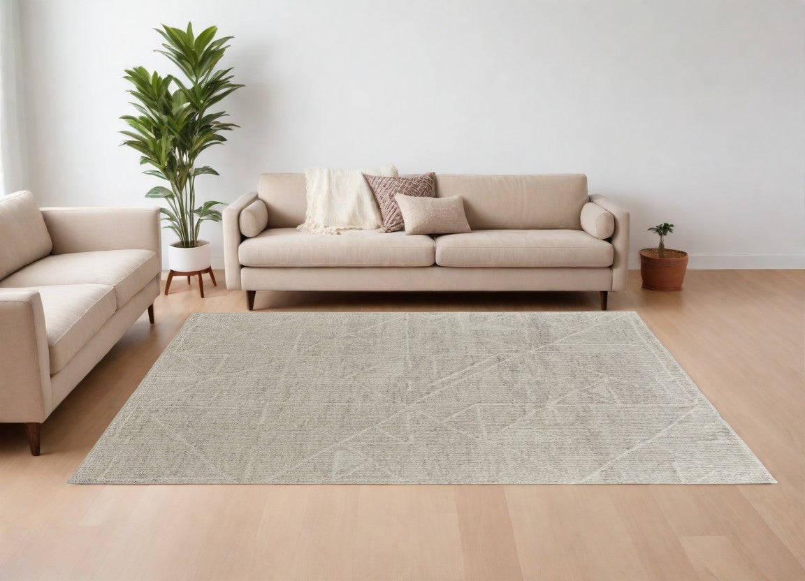 12 x 15 Tan & Ivory Wool Hand Knotted Rug