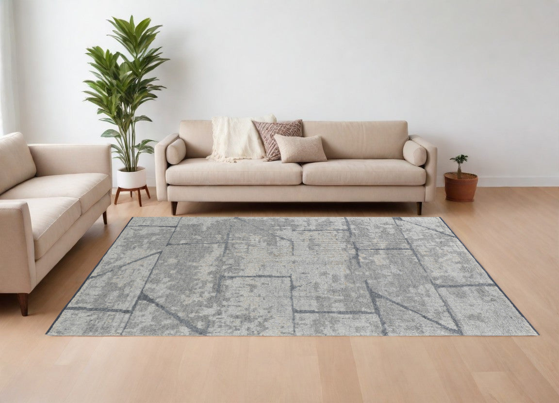 8 x 10 Gray & Silver Wool Hand Knotted Rug
