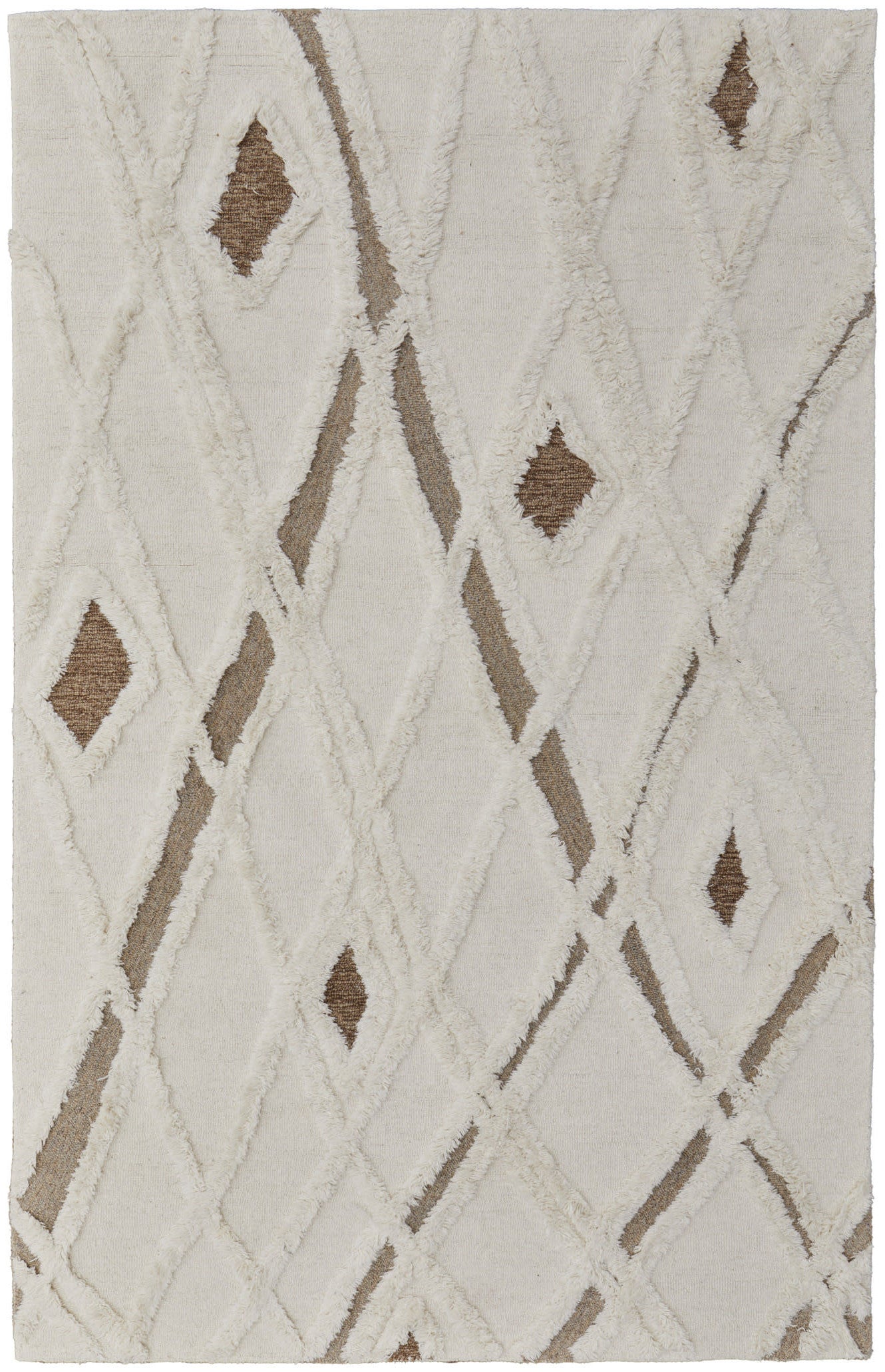 8 x 10 Ivory Taupe & Brown Wool Geometric Hand Tufted Rug