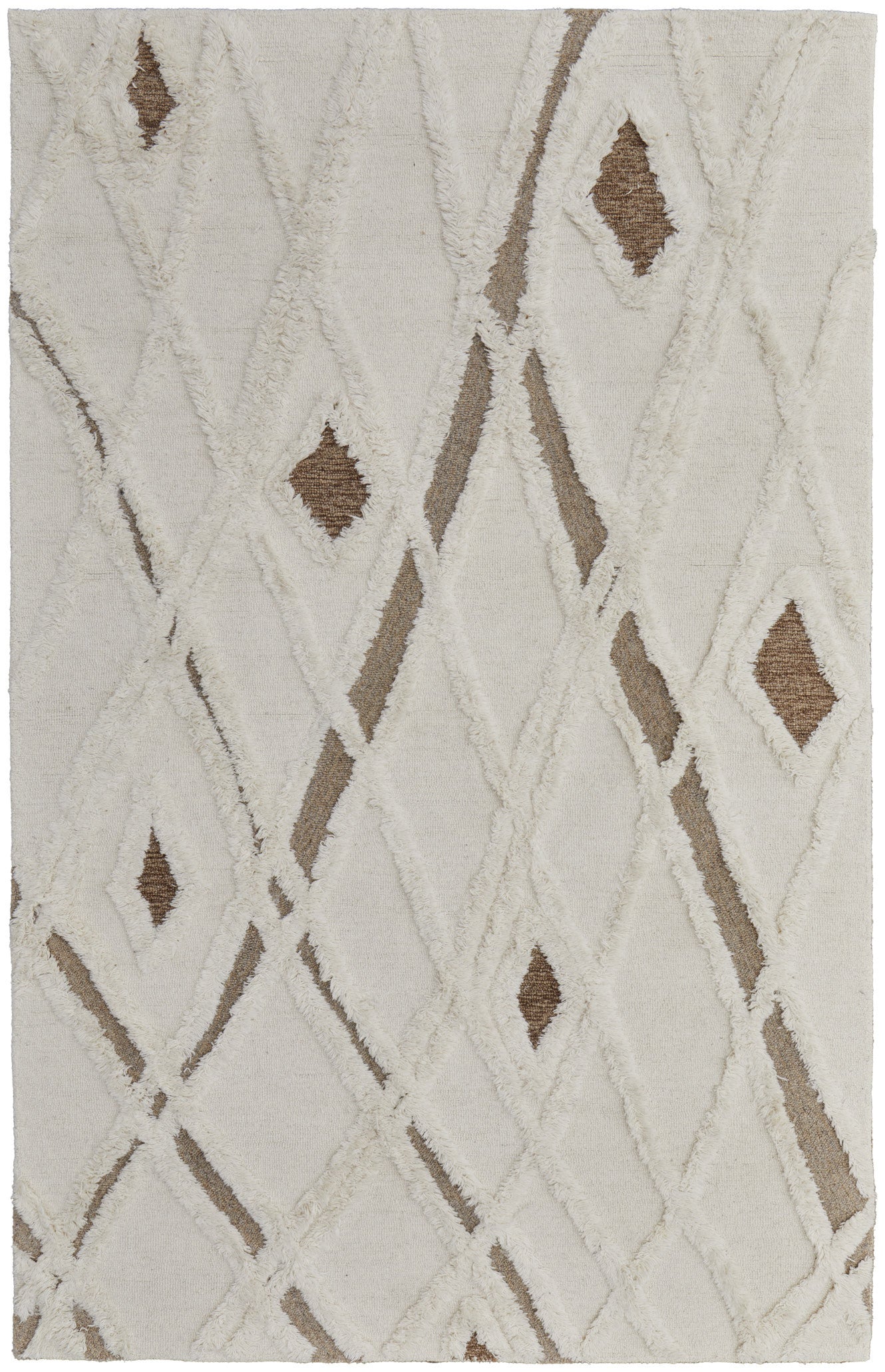 8 x 10 Ivory Taupe & Brown Wool Geometric Hand Tufted Rug