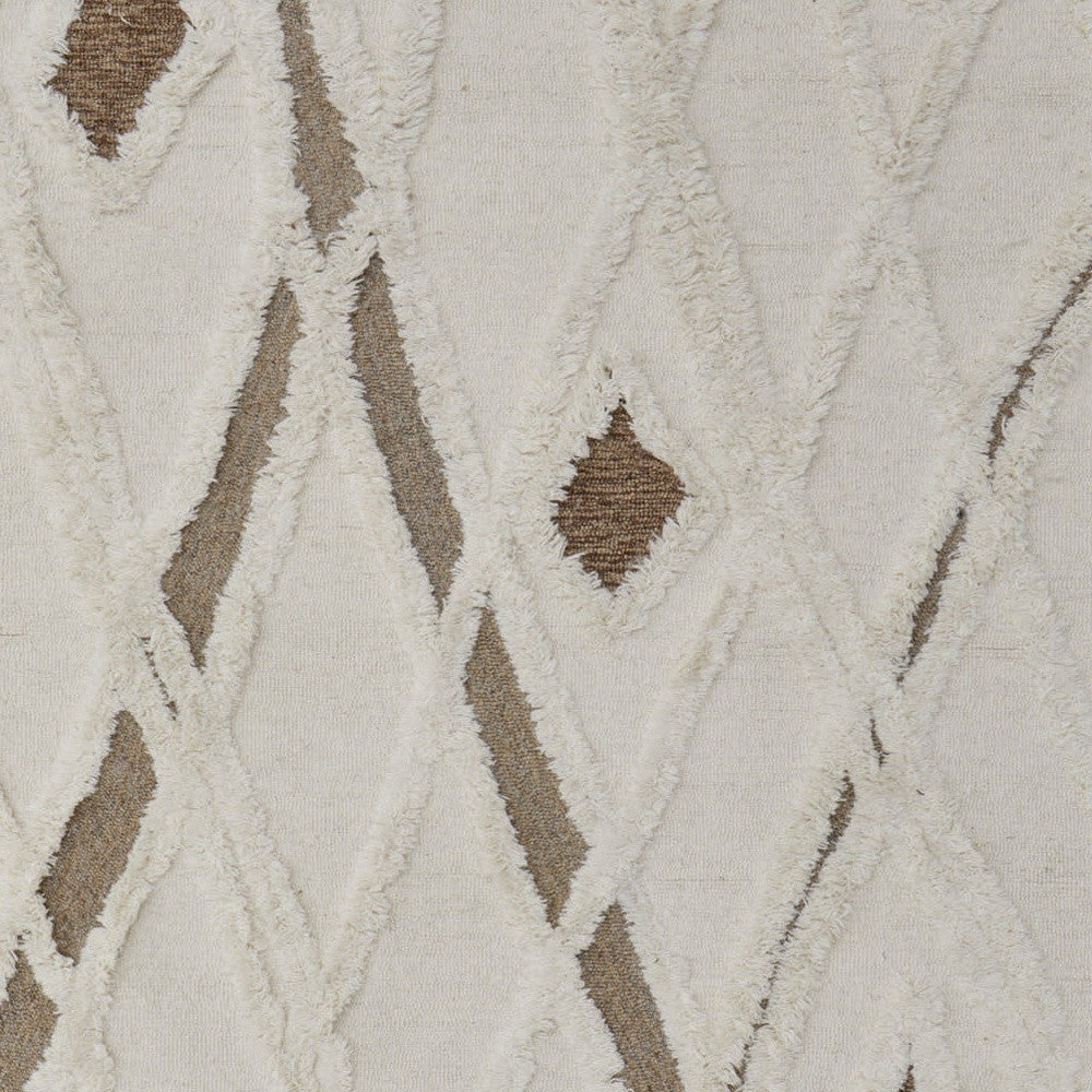 8 x 10 Ivory Taupe & Brown Wool Geometric Hand Tufted Rug
