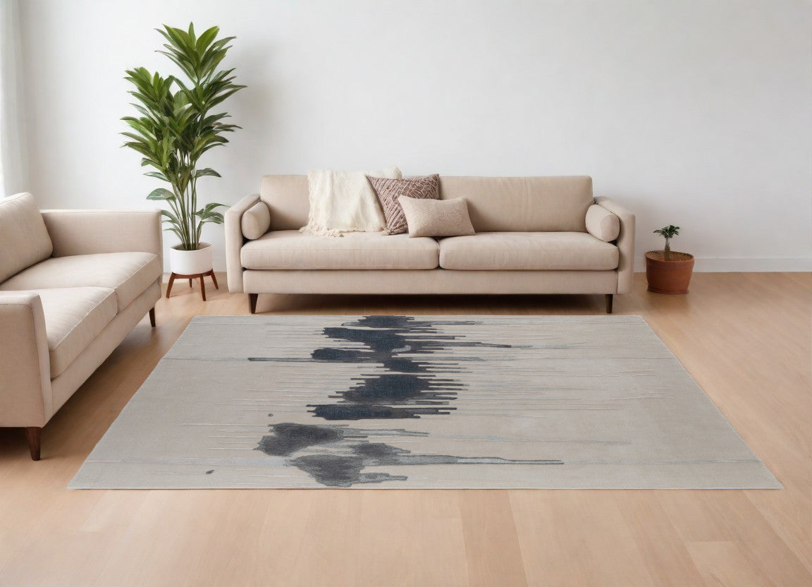 9 x 12 Gray Ivory & Blue Hand Tufted Rug
