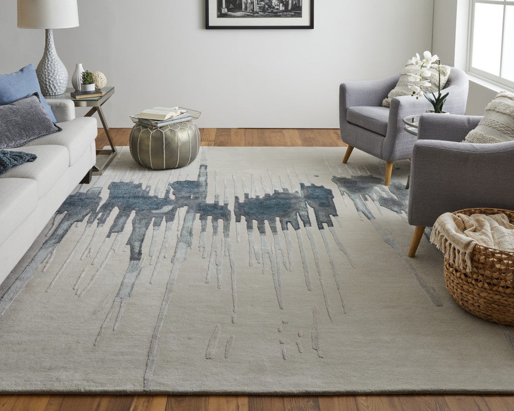 9 x 12 Gray Ivory & Blue Hand Tufted Rug