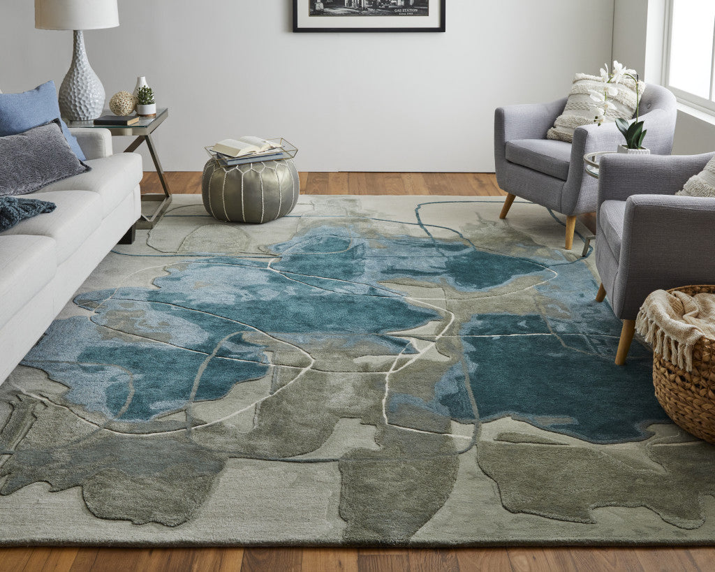 9 x 12 Blue & Gray Hand Tufted Rug