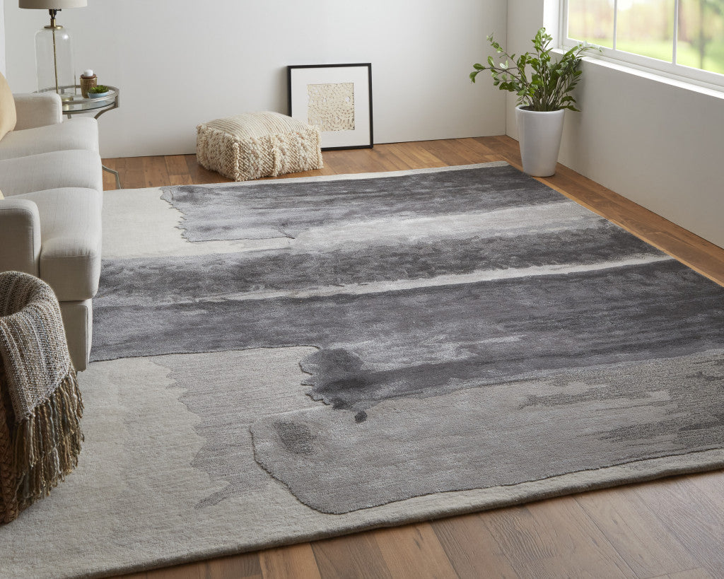 12 x 15 Dark Gray & Ivory Hand Tufted Rug