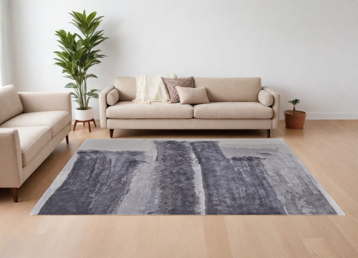 12 x 15 Dark Gray & Ivory Hand Tufted Rug