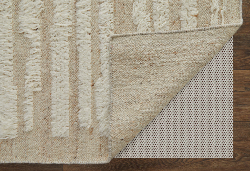 4 x 6 White & Tan Wool Striped Hand Woven Rug