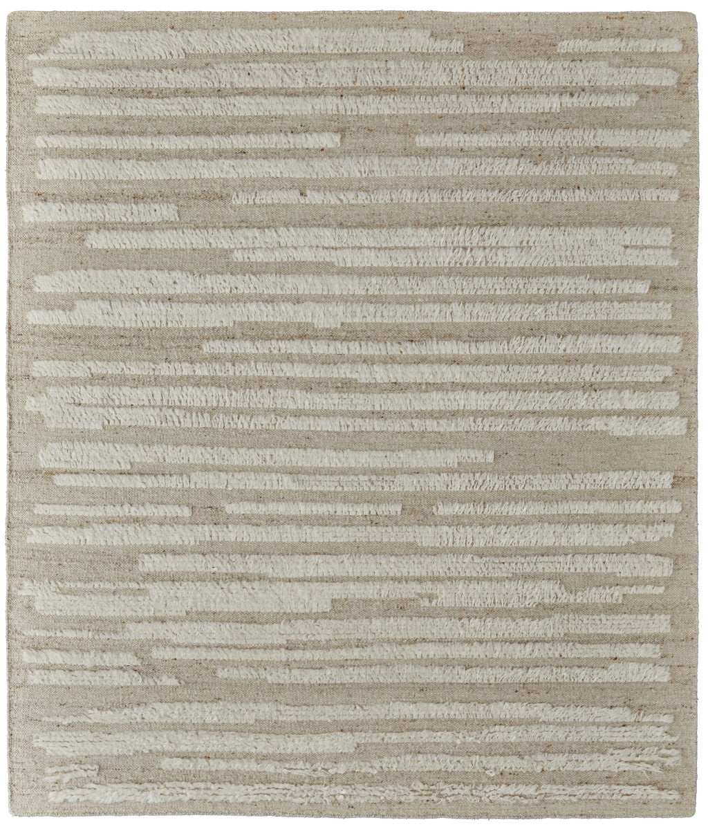 4 x 6 White & Tan Wool Striped Hand Woven Rug