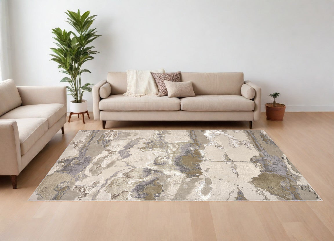 8 x 10 Ivory Brown & Gray Power Loom Rug
