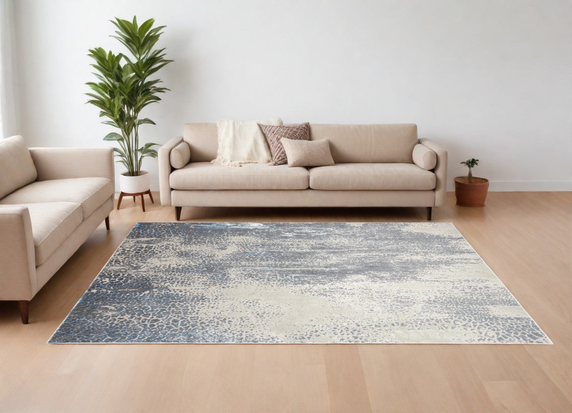 8 x 10 Ivory Gray & Blue Power Loom Rug