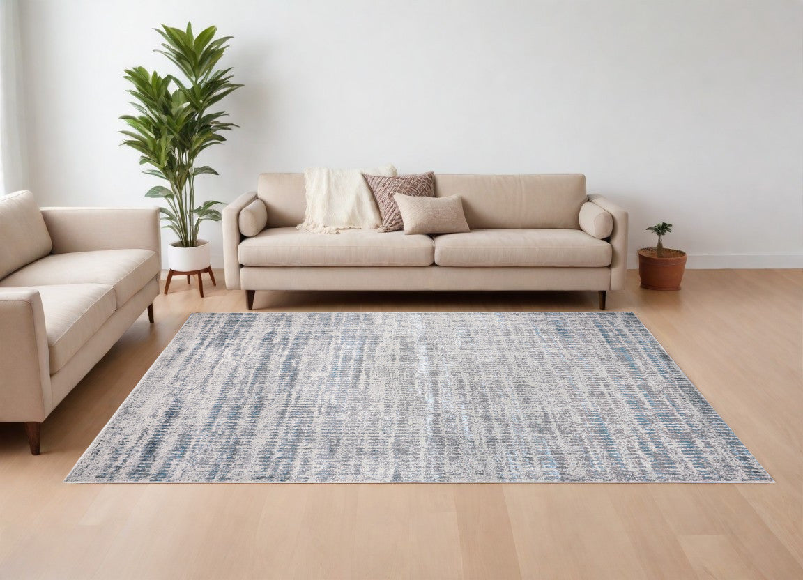8 x 10 Ivory Gray & Blue Power Loom Rug