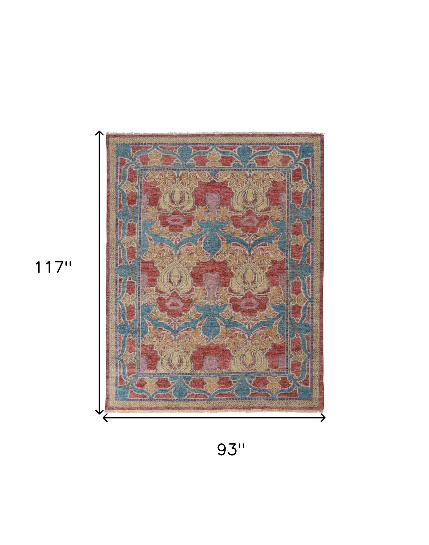 8 x 10 Blue Red & Yellow Wool Oriental Hand Knotted Rug