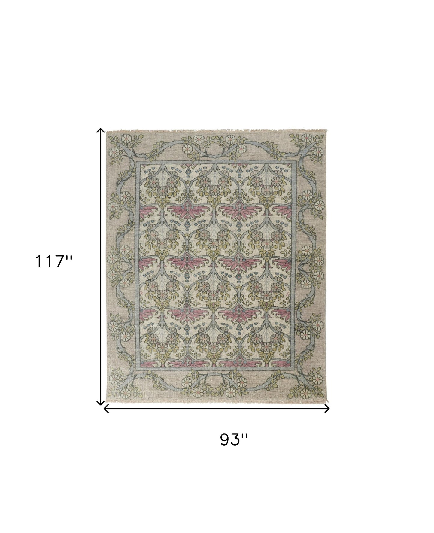 8 x 10 Ivory Gray & Pink Wool Floral Hand Knotted Rug