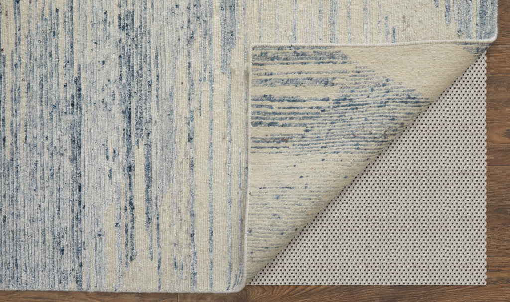 8 x 10 Ivory & Blue Hand Knotted Rug