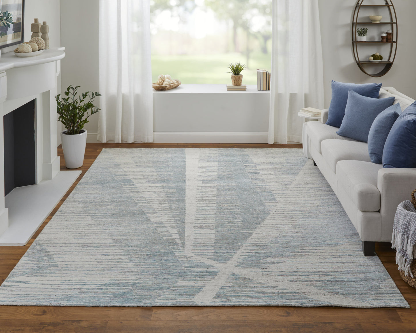 12 x 15 Ivory & Blue Hand Knotted Rug