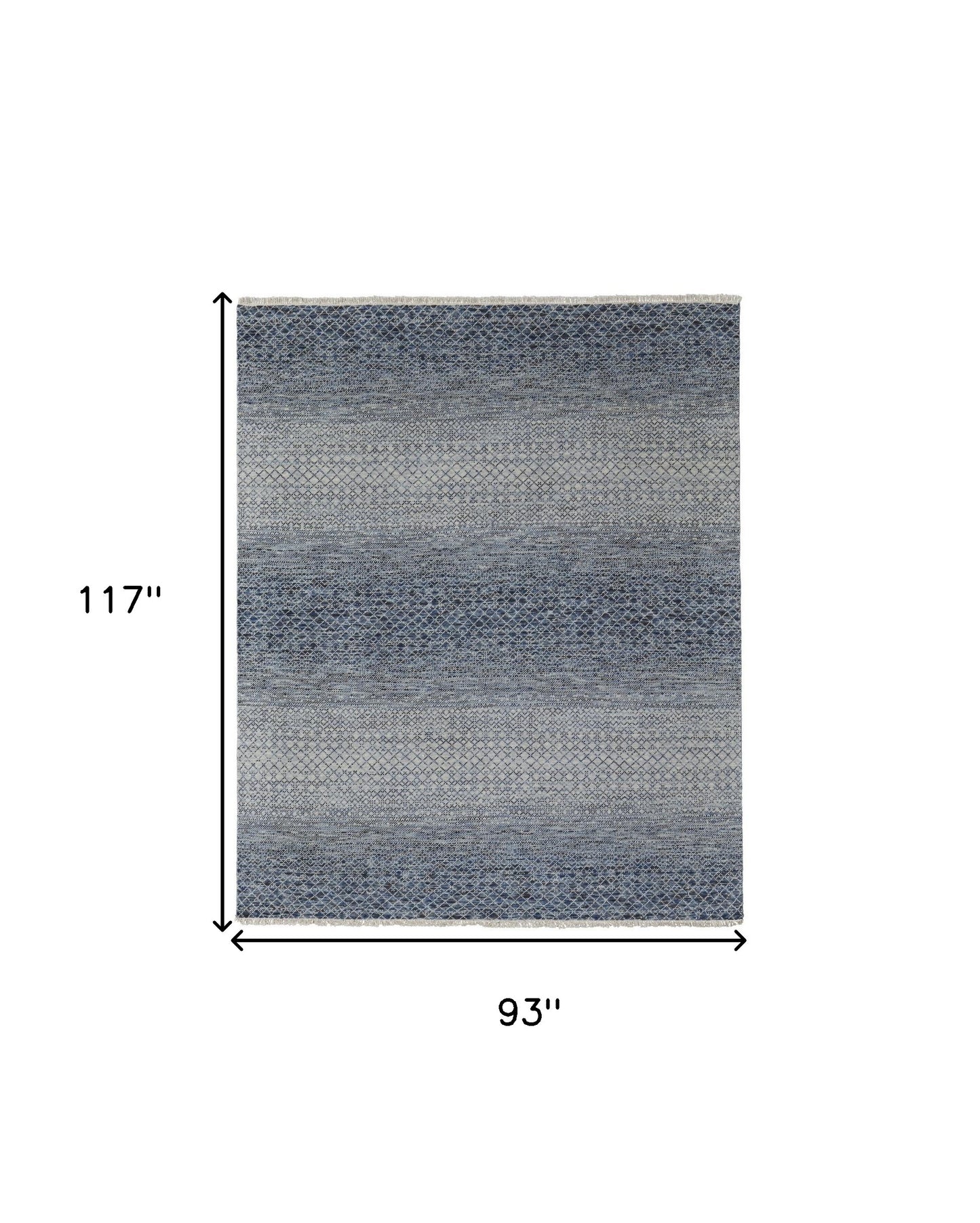 8 x 10 Ivory Gray & Blue Wool Hand Knotted Rug With Fringe