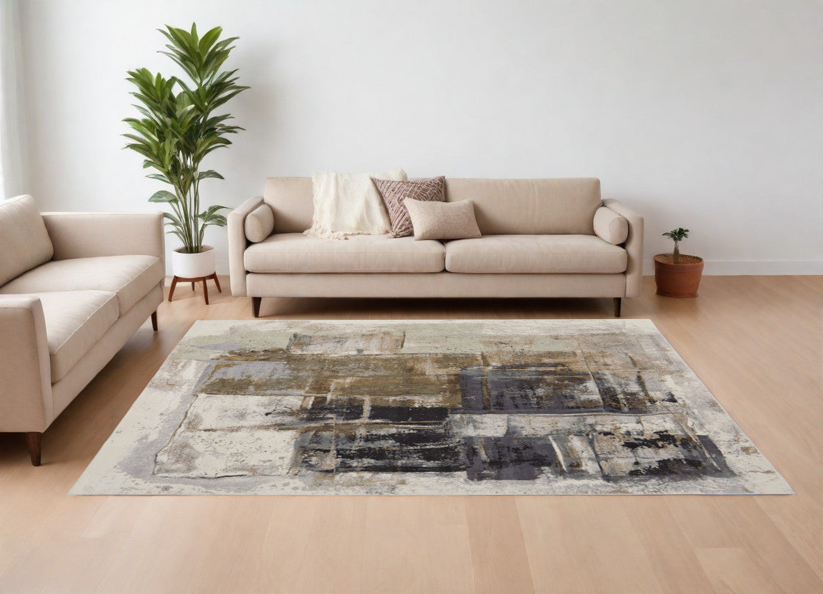 10 x 13 Gray Black & Brown Power Loom Rug
