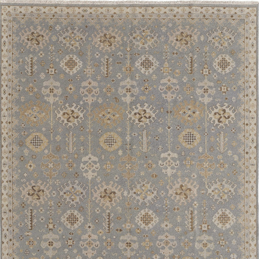 8 x 10 Gray & Ivory Wool Oriental Hand Knotted Rug With Fringe
