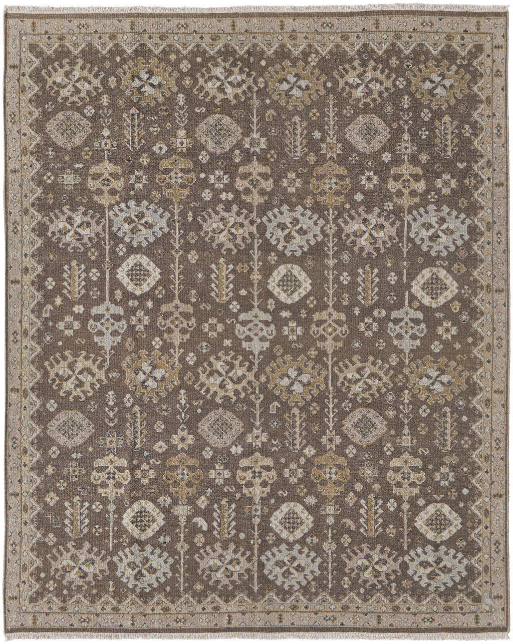 12 x 15 Gray & Ivory Wool Oriental Hand Knotted Rug With Fringe