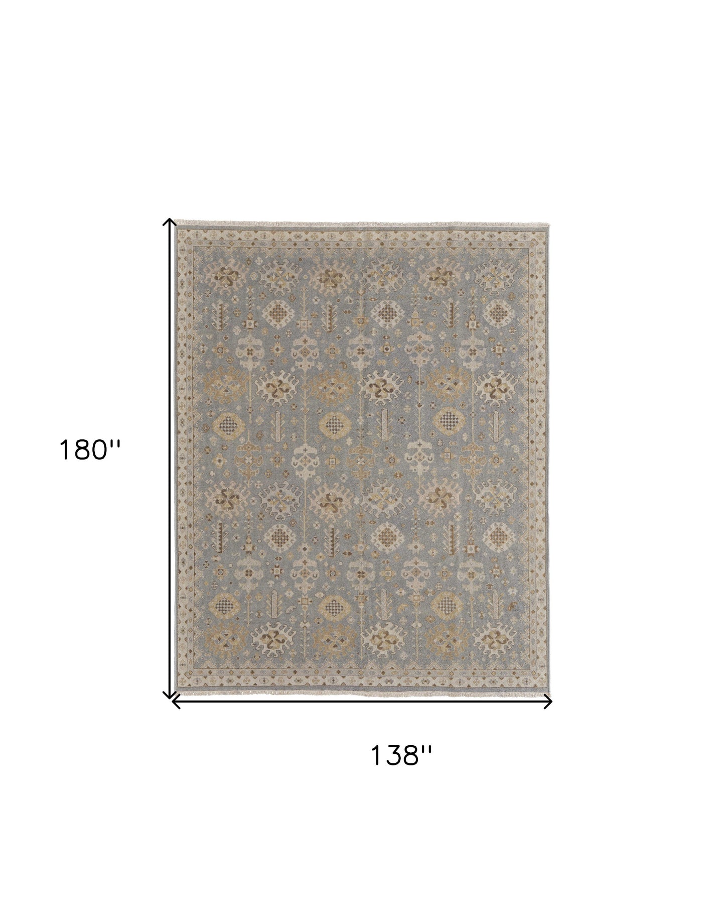 12 x 15 Gray & Ivory Wool Oriental Hand Knotted Rug With Fringe