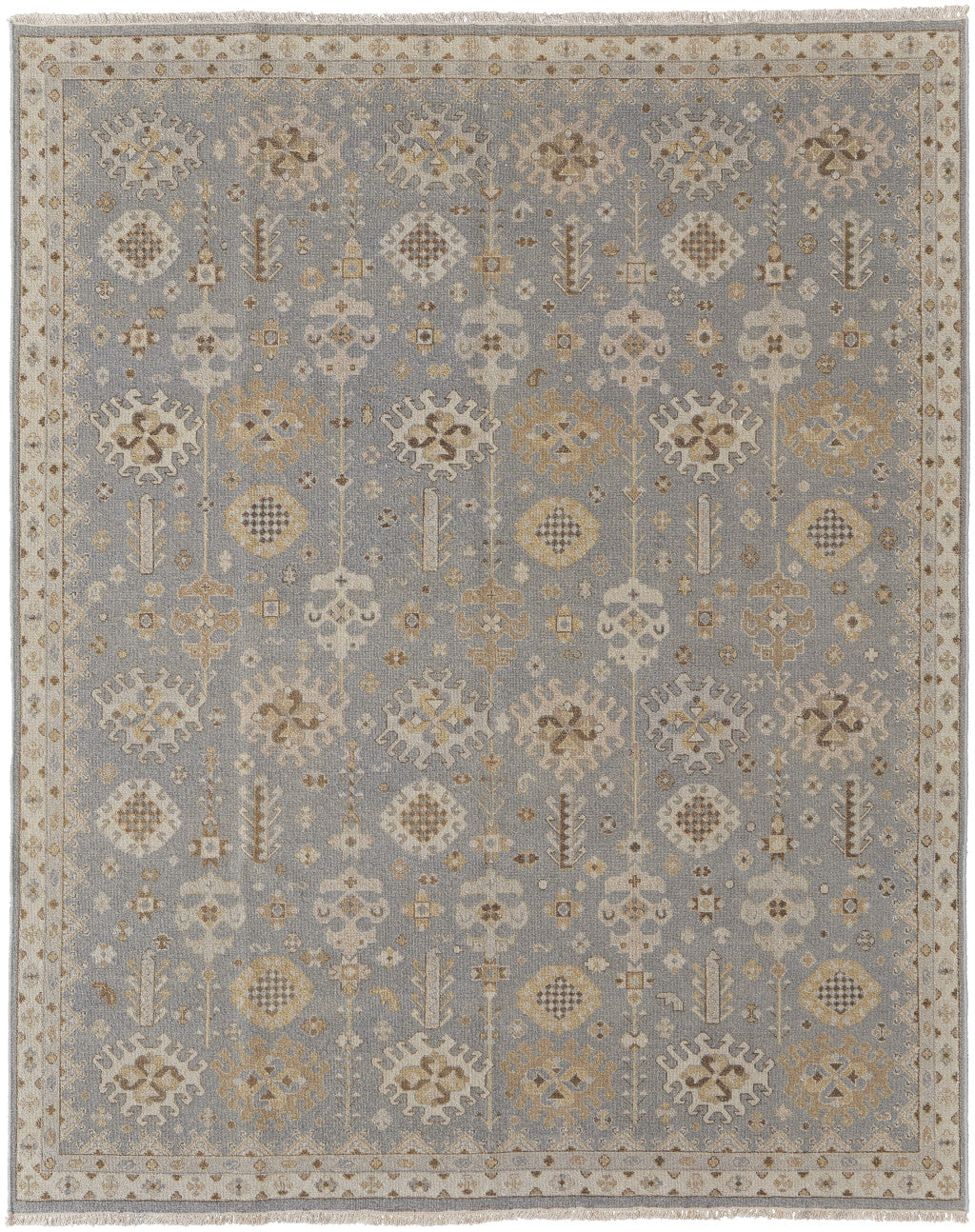 12 x 15 Gray & Ivory Wool Oriental Hand Knotted Rug With Fringe