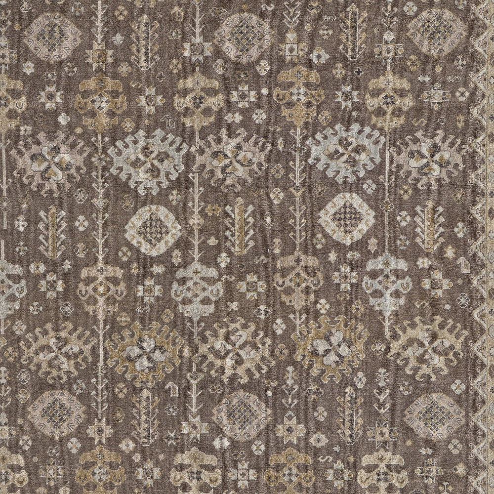 4 x 6 Tan & Brown Wool Oriental Hand Knotted Rug With Fringe