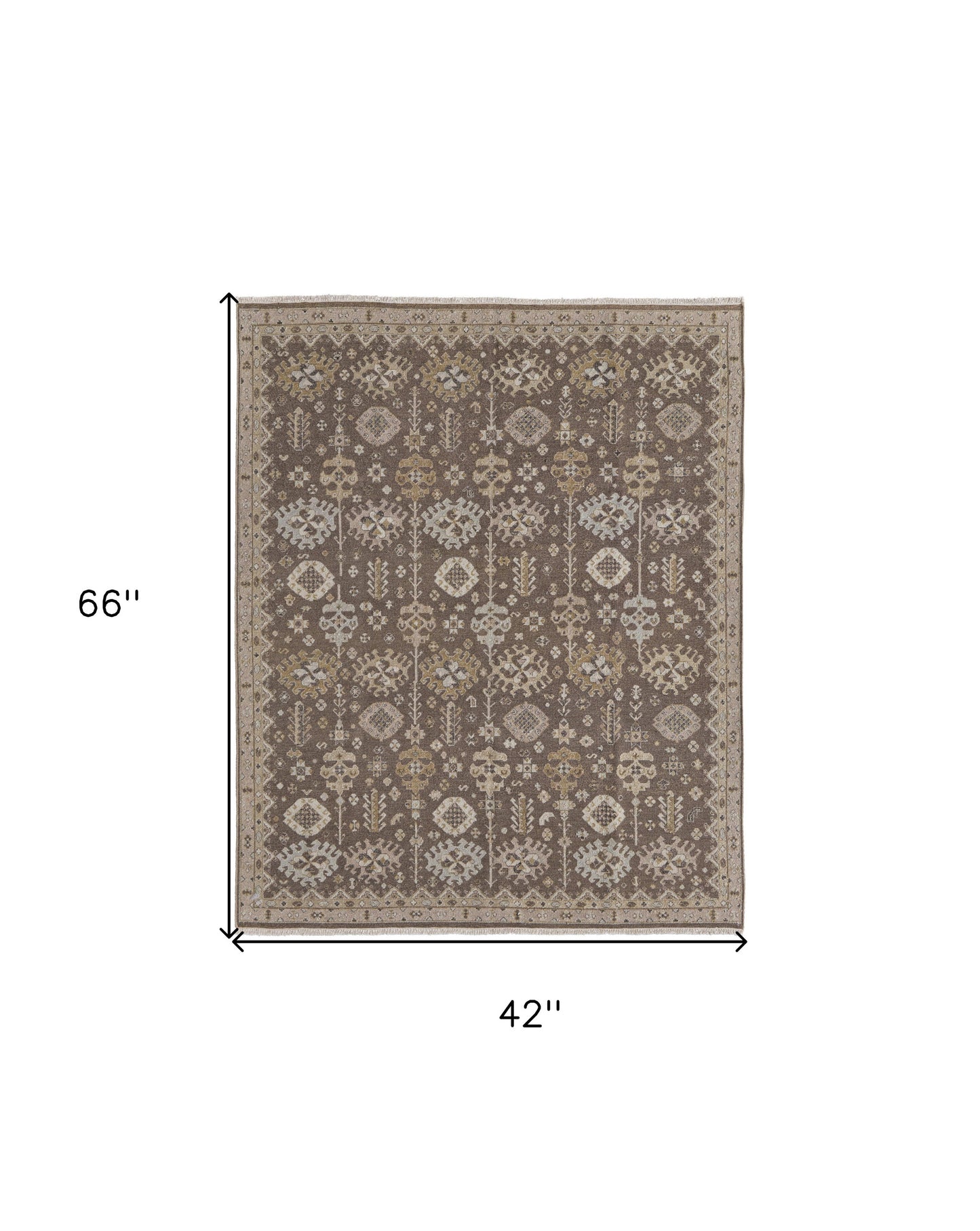 4 x 6 Tan & Brown Wool Oriental Hand Knotted Rug With Fringe