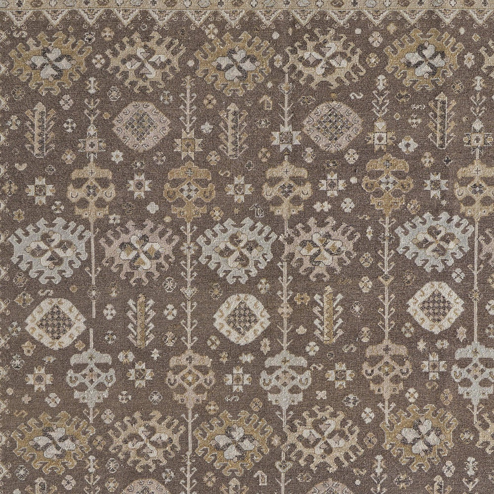 8 x 10 Tan & Brown Wool Oriental Hand Knotted Rug With Fringe