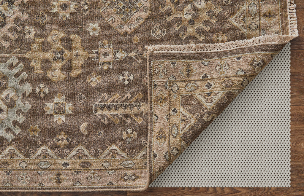 12 x 15 Tan & Brown Wool Oriental Hand Knotted Rug With Fringe