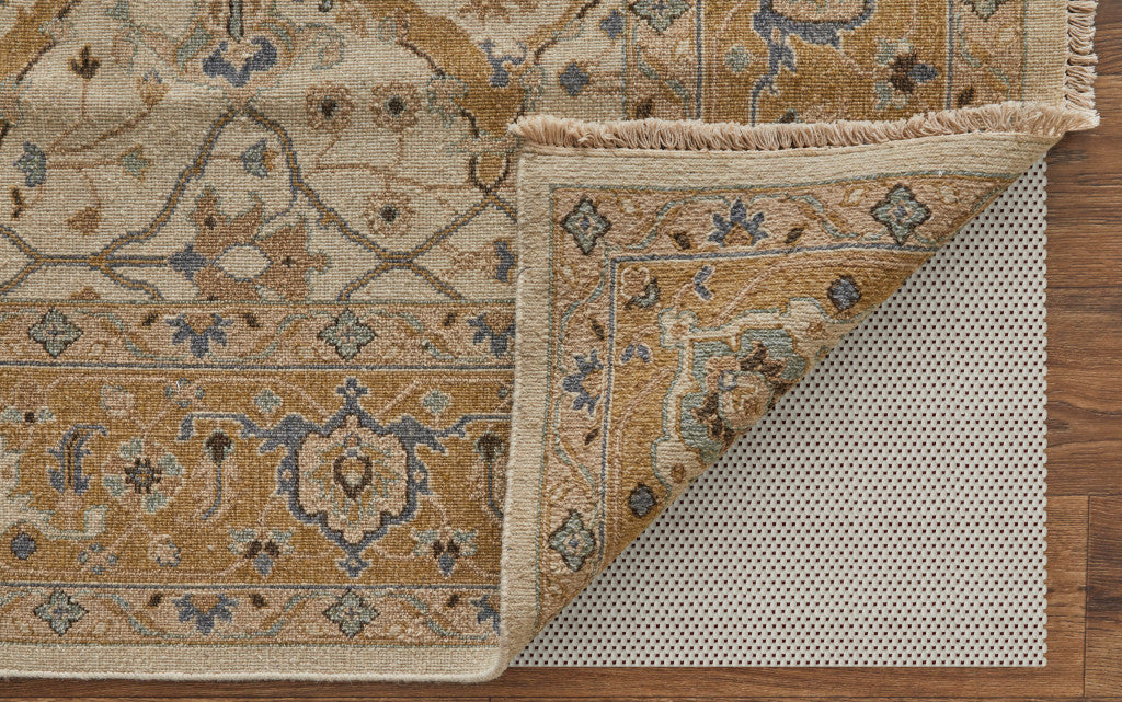 4 x 6 Ivory Gray & Tan Wool Oriental Hand Knotted Rug With Fringe