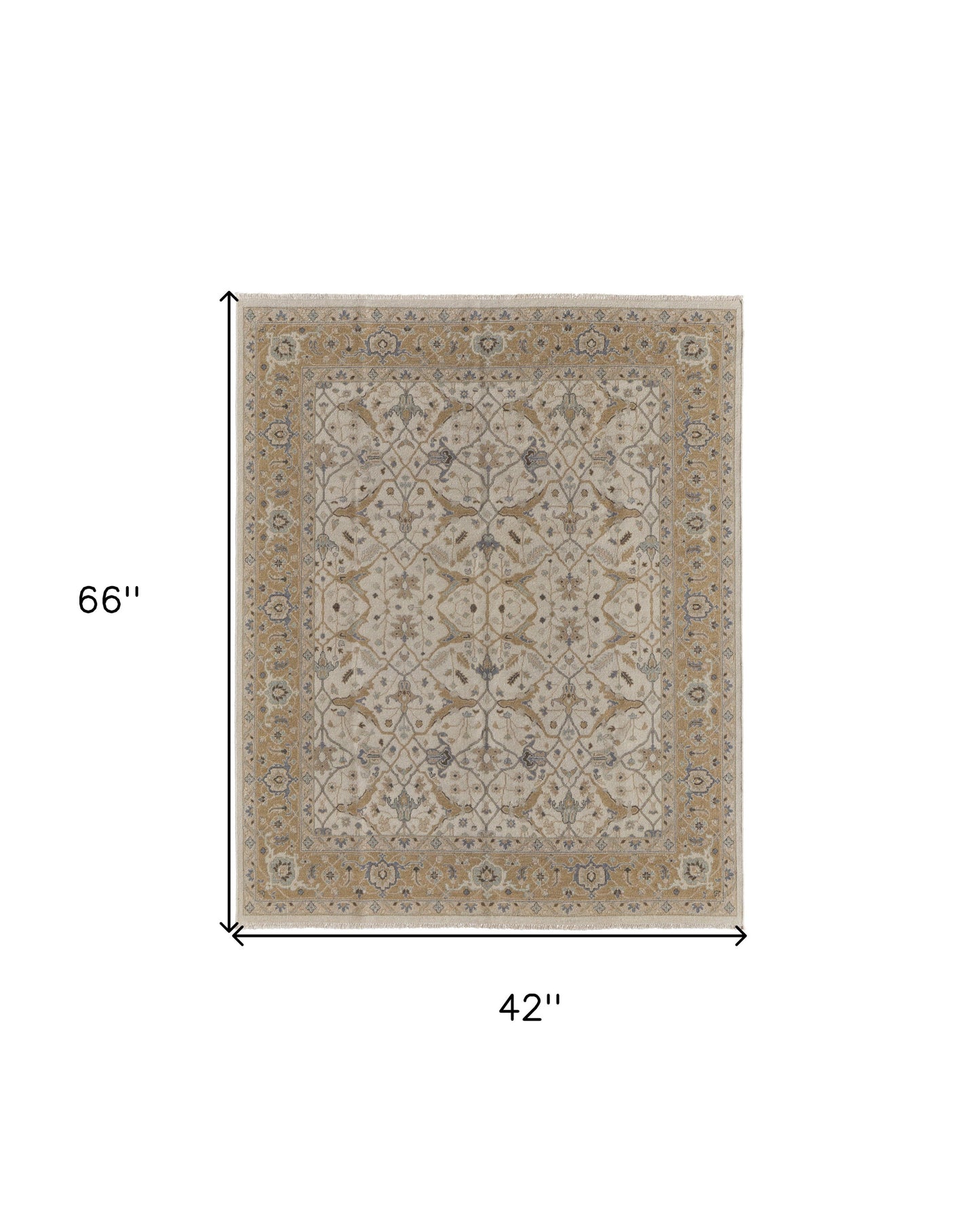4 x 6 Ivory Gray & Tan Wool Oriental Hand Knotted Rug With Fringe